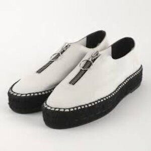 Alexander Wang Devon Front Zip Flat Espadrilles Leather Women Size 7.5 EU38